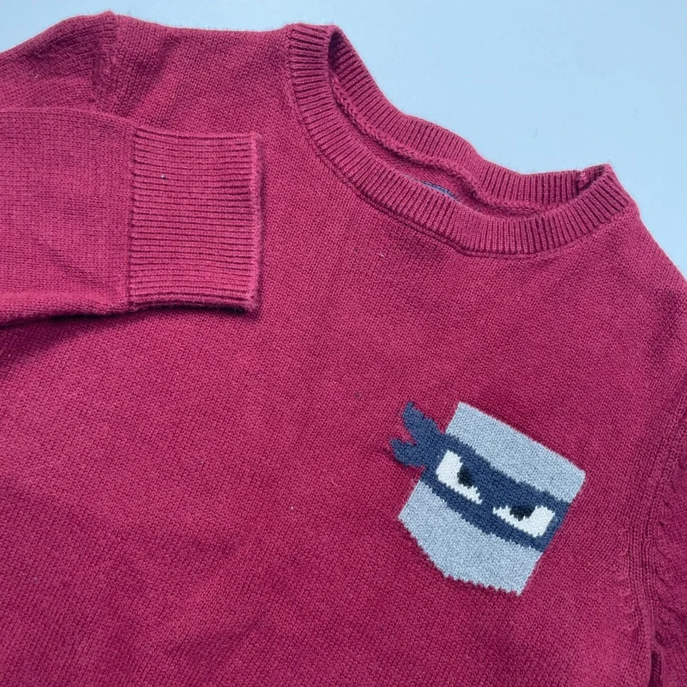 OshKosh B'gosh Boys Red Ninja Graphic Knit Pullover Sweater Size 4T